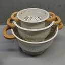 Metal Colander with Wood Handles - Set of 3 - Light Icing White