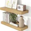 Heimlove 24 Inch Floating Shelves for Wall Oak Shelves Set of 2,Wall Mounted Rustic Wood 8 Inch Deep Floating Shelf with Invisible Brackets for Bedroom Kitchen Living Room