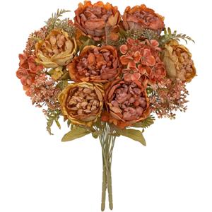 Hollyone 2Pcs Artificial Fall Flowers Bouquet 18.8" Burnt Orange Dried Peony Hydrangea Fake Fall Floral Silk Flowers Faux Flower Arrangement for Home Wedding Table Centerpiece Thanksgiving Party Decor