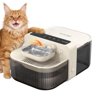 Invengo Filterless Cat Water Fountain with Wastewater Separation, 3.5L Stainless Steel Cat Fountain No Filter Needed, Wireless Pet Water Fountain for Cats & Small Dogs, 180-Day Battery, Smart Alert