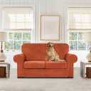 WEERRW Velvet Couch Covers for 2 Cushion Couch Sofa - High Stretch Luxury Velvet Plush 3 Pieces Sofa Slipcovers with Elastic Bottom, Furniture Protector for Pets, Machine Washable, Pumpkin, Medium