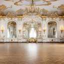 8x4ft Luxury Palace Backdrop White Golden Palace Hall Ballroom Chandelier Arch Windows Mirrors Photography Background for Wedding Ceremony Birthday Party Decor Portrait Photo Shoot Props