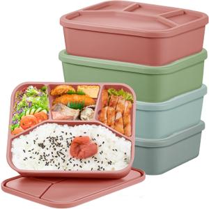 4 Pcs Silicone Bento Box Reusable Lunch Container Smooth Leak Proof Lunch Box Rectangle Bento Boxes for Adult Work Travel Food Meal Compartment Storage, 4 Colors (Classic Colors)