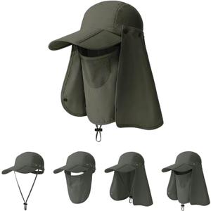 Foldable Baseball Cap with Detachable Neck Flap and Face Cover Portable Sun Hat Fishing Hats for Men Women