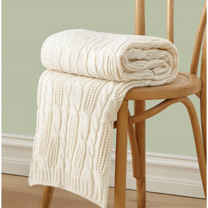 Aormenzy Cable Knit Throw Blankets 30 x 40 Inches, Soft Cozy and Lightweight Knitted Blanket, Machine Washable 100 Percent Acrylic Blanket, Decorative Throw Blanket for Couch Sofa Bed, Cream White