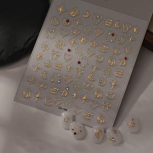 Gold Nail Art Stickers 5D Embossed Gold Nail Stickers Star Nail Decals with Heart Moon Bow Design Self Adhesive Nail Stickers Gold Star Nail Art Supplies for Women Manicure Nail Art Decorations