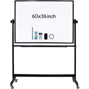 XIWODE 36x60 Large Magnetic Dry Erase Whiteboard with Stand - Double-Sided Freestanding Rolling Board, Flippable Design for Writing & Display, Black Frame for Office, Classroom, Home, Presentations (Type AFG 60"X 36" (150 X 90 cm))