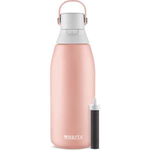 Brita Premium Filtering Water Bottle, Stainless Steel, Rose, 32 oz | BPA-Free, Reusable, Insulated, Replaces 300 Plastic Water Bottles, Filter Lasts 2 Months, 40 Gallons, Includes 1 Filter