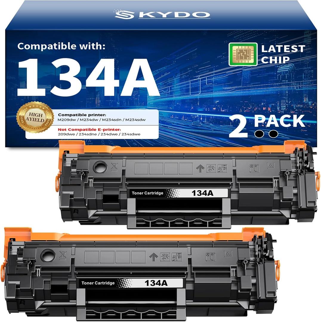 134A Black Toner Cartridge (with Chip) Replacement Compatible for HP 134A W1340A Toner Cartridge 134X W1340X Toner Use with HP LaserJet Pro M209dw MFP M234dw M234sdw M234sdn Printer Ink(2 Black)
