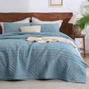 Bedsure Boho Quilt King Size - Lightweight Bedspread King Size with Geometric Stitched Pattern, Dusty Blue Farmhouse Soft Bedding Set Coverlet with 2 Pillow Shams for All Seasons, 106x96 inches
