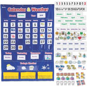 Learning Resources Calendar & Weather Pocket Chart - Classroom Must Haves, Teacher Supplies, Back To School, Daily Routine For Kids, Kindergarten and Homeschool Essentials, Vocabulary Flash Cards