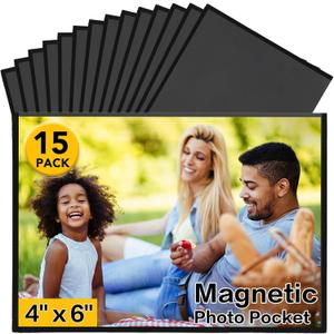 YixangDD 15 Pack Magnetic Picture Frame, 4 x 6 Inches Fridge Magnetic Photo Frames, Magnetic Photo Frames for Refrigerator, Home, School, Office (Black)