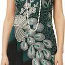 BABEYOND 1920s Vintage Peacock Sequined Dress Gatsby Fringed Flapper Dress Roaring 20s Party Dress (3X-Large, Dark Green With Black Fringe)