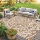 Bsmathom Waterproof Outdoor Rug 9x12ft Large Reversible Boho Plastic Straw Patio Deck Camping Rugs, Indoor Outdoor Portable RV Mat Carpet for Outside, Porch, Balcony, Backyard, Beach, Pool,Brown