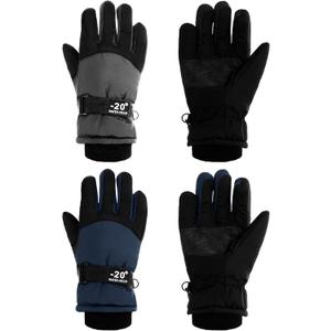 SATINIOR 2 Pairs Kids Waterproof Winter Snow Gloves Ski Gloves for Boy Girl Outdoor Warm Thickening Snowboar (6-10 Years, Dark Gray, Dark Blue)