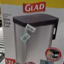 Glad Slim Trash Can with Clorox Odor Protection - Narrow Kitchen Garbage Bin with Soft Close Lid, Step On Foot Pedal and Waste Bag Roll Holder, Stainless Steel, 12 Gallon/45 Liter