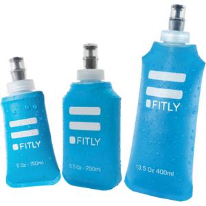 FITLY FLASKS Combo - 3 Handheld Soft Flask, Collapsible Water Bottles for Running, Marathon, Hiking, Cycling (5 oz, 8.5 oz, 13.5 oz / 150-250-400 ml) (Blue)