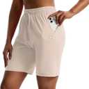 LUCKYCATCUS Women's 7" Bermuda Shorts Jersey Shorts with Pockets Workout Yoga Athletic Long Shorts for Women (Beige, XXL)