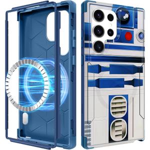 for Samsung Galaxy S25 Ultra Case - [Compatible with MagSafe] Women Cute Girls Magnetic Protective Phone Cover Boys Unique Design Heavy Duty Shockproof Funda para Samsung S25 Ultra Cases (Blue Robot)