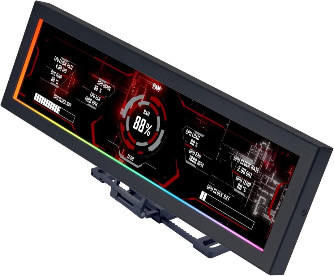 Lian Li 8.8" Universal Screen for PC - Adjustable Mounting for Any Computer Setup - Customizable ARGB Frame - PC Temperature Display Panel - LCD Screen Display - Mini Monitor - SM088X (US88 v1 Black)