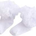 3 x Girl Lace Tutu Socks Baby Toddler Girls Eyelet Ruffle Lace Dance Dressy Socks 2-8T (White)