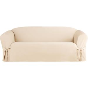 SureFit Duck Cotton Solid Sofa Slipcover (Natural Color) - One Piece Full Length Relaxed Sofa Cover with Corner Ties/Machine Washable/Perfect for Protecting Your Favorite Furniture