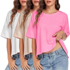 HOUZONIY Womens Oversized T-Shirts Short Sleeve Loose Crewneck Solid Baggy Fashion Tops Shirt for Women Casual Basic Fit Tees, 2 Pack, L
