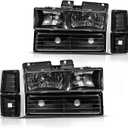 DWVO Headlight Assembly Compatible with 1994-1999 Chevy Silverado 1500 2500 3500, Suburban 1500 2500, 1995-1999 Tahoe Headlamp with Corner & Bumper Lights, Black Housing, and Clear Lens