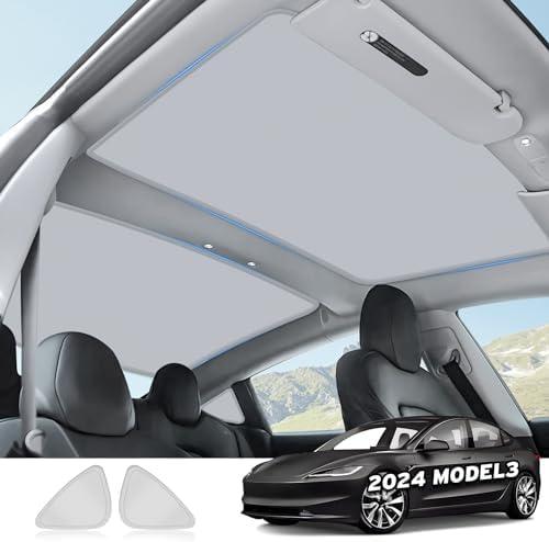 Roof Sunshade for Tesla Model 3, Highland 2020-2026, 2 in 1 Ice Crystal Sunshades for Model 3 Highland Glass Roof Sunshades with Triangular Sunshade UV/Sun Protection Heat Insulation