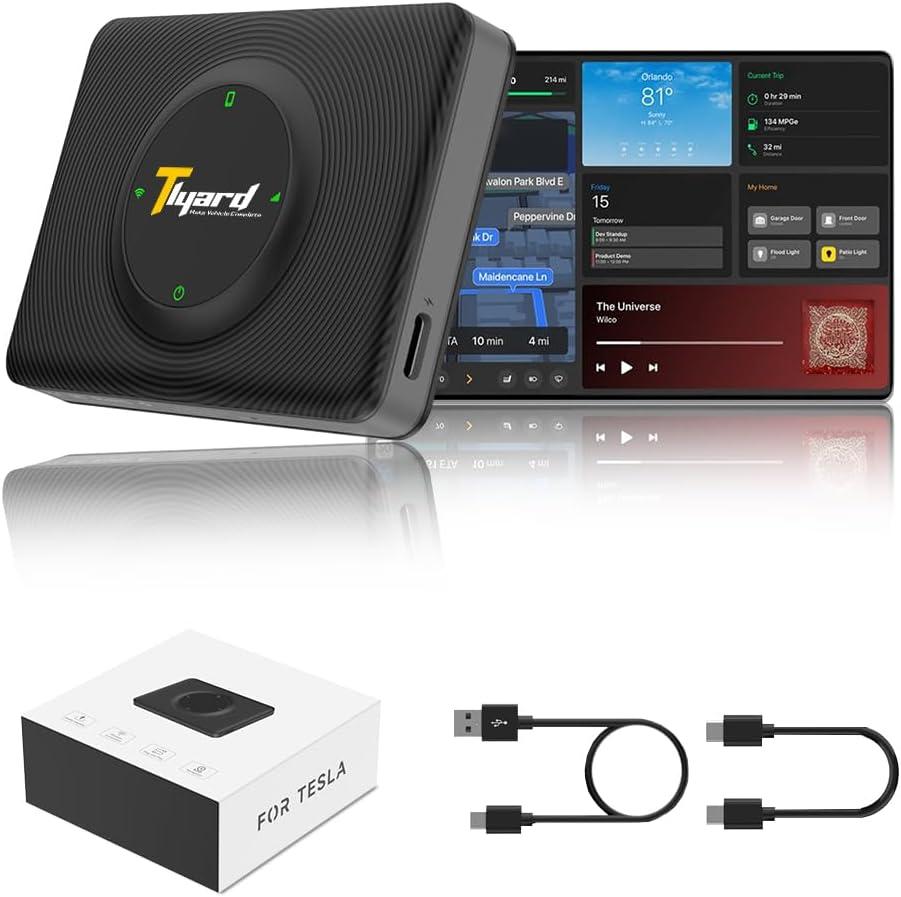 Wireless Tesla Carplay, 3-in-1 Adapter, Android Auto Wireless Adapter, Plug & Play, Easy Setup, for Tesla Model 3 Model Y 2018-2025 Original Car Screen, Compatible with iOS Android