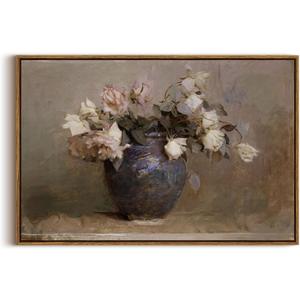 InSimSea Framed Flower Canvas Large Wall Art Prints Decor, Vintage Floral Rustic Decorations for Living Room, Farmhouse Wall Decor for Living Room Bedroom 20x30inch, Roses in Vase (30L" x 20W")