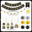 Retirement Party Decorations Black Gold Happy Retirement Banner with Paper Pom Poms Honeycomb Balls Hanging Swirl and Glitter Circle Dot Garland for Men Women Employee Farewell Going Away Party Decor