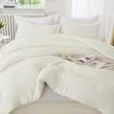 Litanika Ivory Comforter Set Queen Size, 3 Pieces Lightweight Solid Bedding Comforter Set, All Season Fluffy Bed Set (90x90In Comforter & 2 Pillowcases)