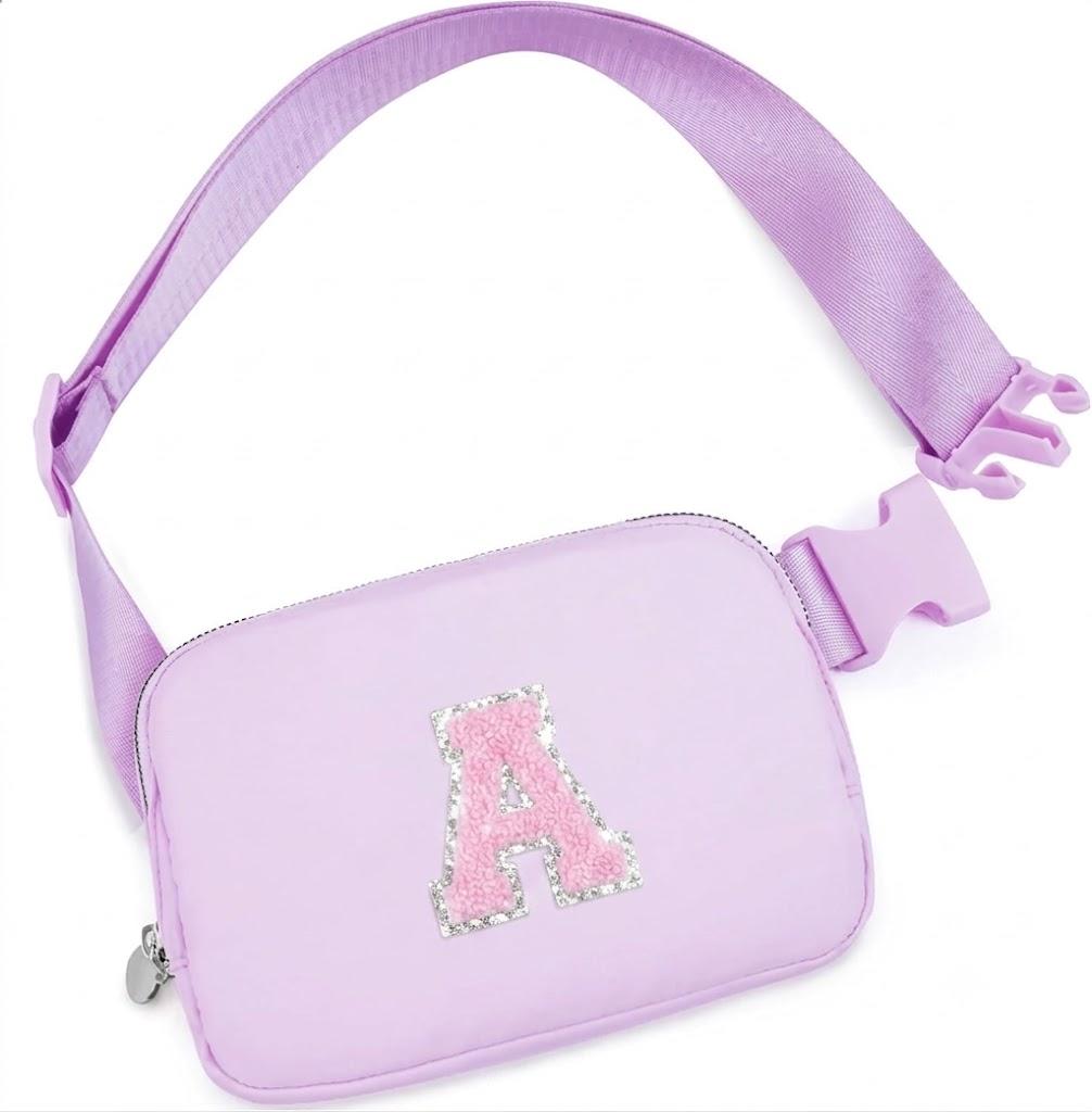 Birthday Gifts Easter Basket Stuffers for Girls, 4 5 6 7 8 9 10 11 12 13 14 Year Old Girl Gifts for Teens Sister Her, Initial Fanny Pack Belt Bag Crossbody Bag Trendy Stuff for Girls (Lavender, A)