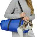 Cat Carrier Pouch, Soft Cat Grooming Restraint Bag for Vet Visits, Nail Trimming & Medication, Comfortable Cats Carry Bag with Bottom Support for Car Travel, Blue, Medium