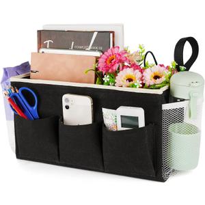 Bedside Caddy Bedside Organizer Bedside Storage Caddy with Fixed Straps and Water Bottle Holder for Home College Dorm Bunk Bed Hospital Bed Crib Bed Rails (Black)