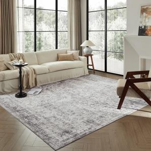 8x10 Area Rugs Large Boho Distressed Washable Area Rug Stain Resistant Non Slip Farmhouse Carpet Fade Resistant Vintage Floral Floor Rug for Living Room, Bedroom, Dining Room, Home Office