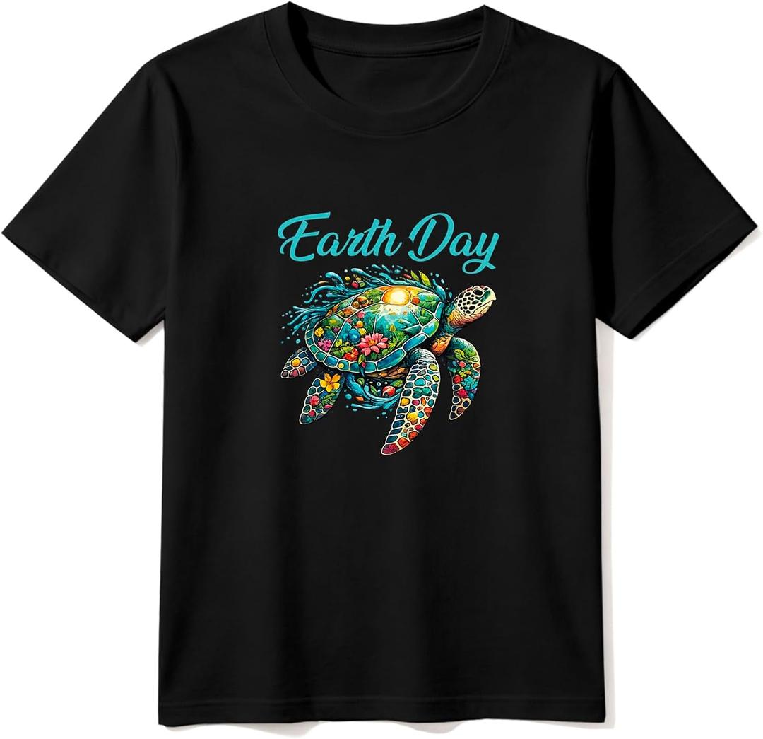 HELLO MEOW Earth Day Shirts for Kids: Cute Planet Earth Crewneck Cotton T-Shirt for Toddler Boys & Girls 110/56