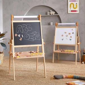 Tiny Land Easel for Kids, Double-Sided Magnetic Easel, Adjustable Wooden Kids Art Easel with Paper Roll, Learning-Toy for 3-8 Years Old Boy & Girls