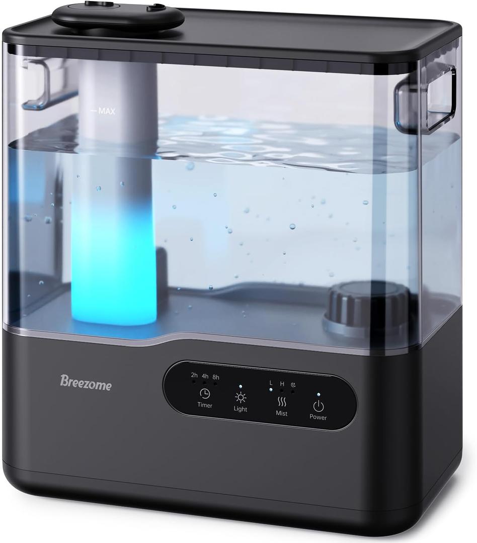 BREEZOME 5L Humidifiers for Bedroom Large Room, 36H Top Fill Cool Mist Humidifier with Essential Oil Tray, 7-Color Mood Light, Timer, Quiet Ultrasonic Humidifier for Home, Baby Nursery, Plants