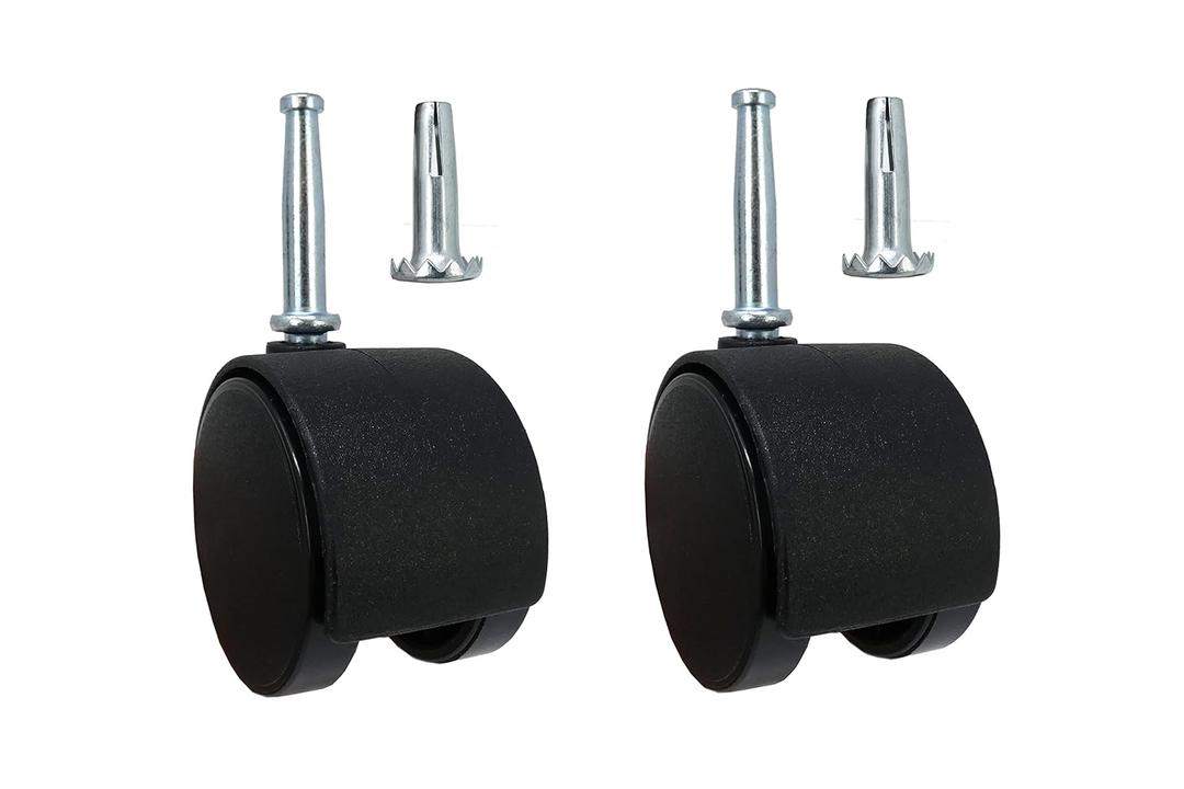 Shepherd 2" Smooth-Rolling Twin Wheel Office Chair Casters, Dual-Wheel Swivel Caster Wheels for Office Chairs, Set of 2, Black
