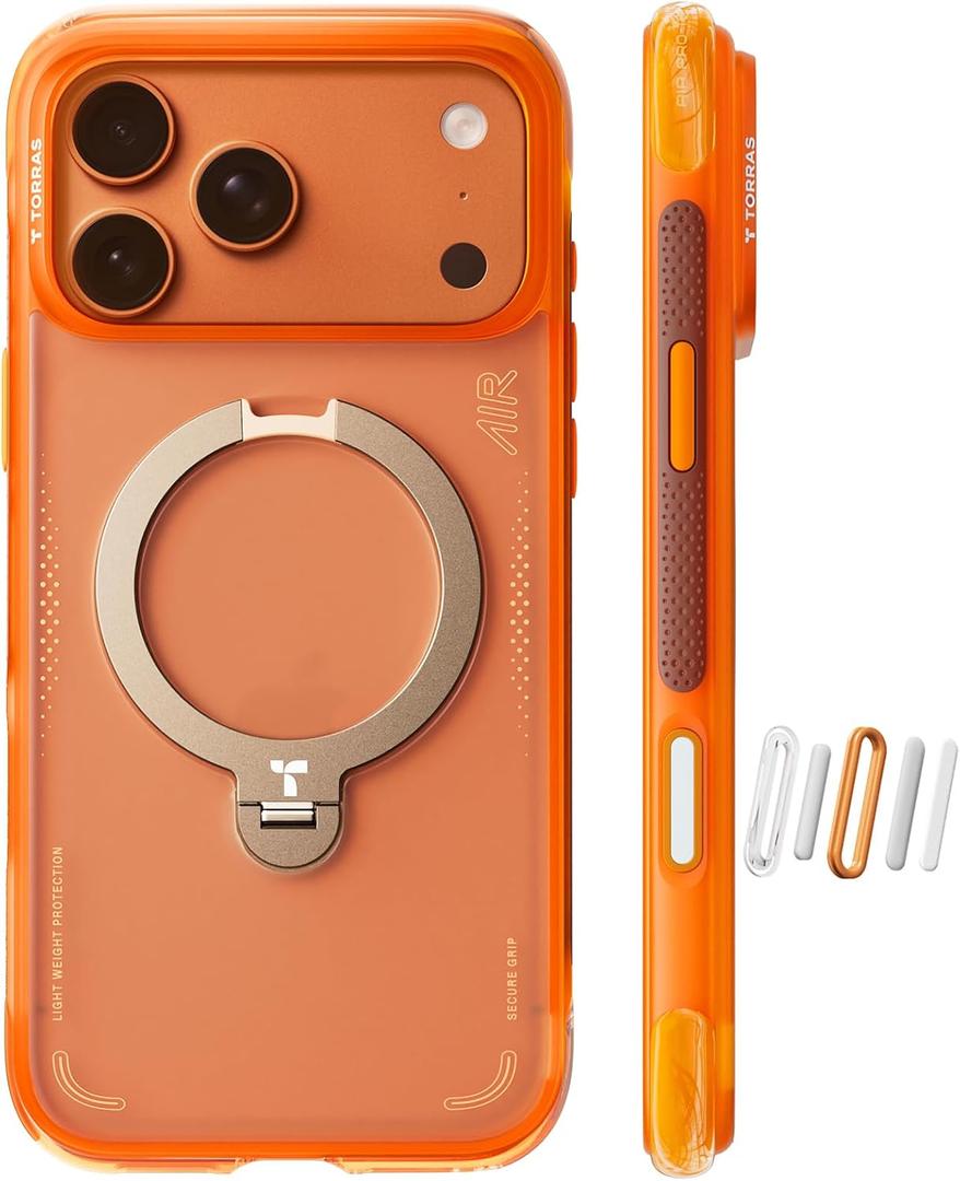 TORRAS Ostand Q3 Air for iPhone 17 Pro Case 6.3'' with Stronger Magnetic Stand, Fit for Magsafe, Airbags Military Protection, Camera Control for iPhone 17 Pro Case, Shockproof & Stylish, Horizon Orange