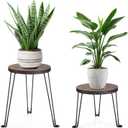 Yangbaga Wooden Plant Stands Indoor: 2Pack 11.81IN Round Plant Stands with Metal Legs,Mid Century Plant Holder for Home Decor,Multi-purpose Plant Table for Living Room/Patio/Garden/Balcony/Office