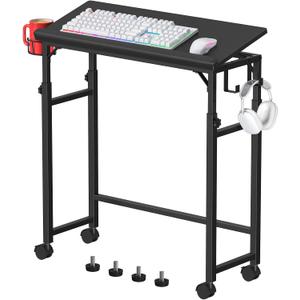 Snughome Mobile Keyboard Tray with Wrist Rest, Wire Cup Holder & 2 Hooks, Height Adjustable 27.5"-41.7", Rolling Keyboard Standing Desk with Lockable Casters for Home Office (Black)