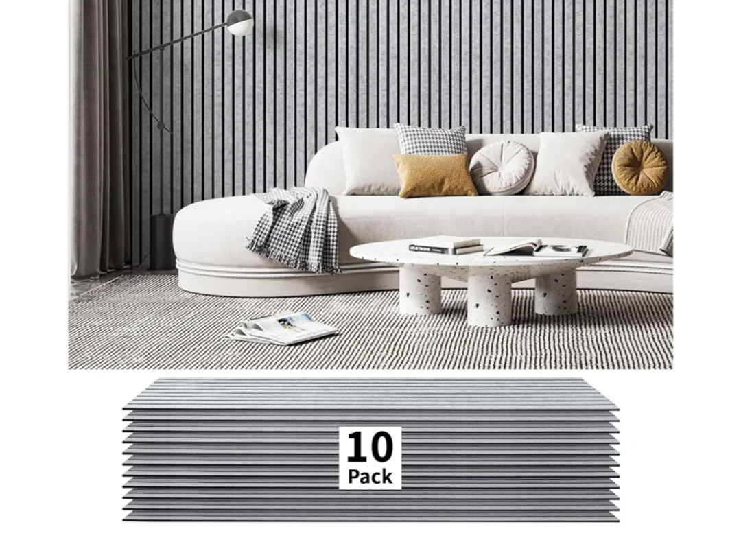 Art3dwallpanels 10 Pack Acoustic Panels, 48" X 12" X 0.43" Soundproof Wall Panels, Self Adhesive High Density Sound Absorbing Acoustic Treatment for Recording Studio, Office, Grey and Black