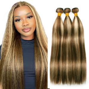P4/613 Highlight Blonde Bundles Human Hair Straight Bundles 24 26 28 Inch Unprocessed Brazilian Virgin Hair Weave 3 Bundle Brown Human Hair Extensions 50 Grams Per Bundle