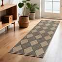 SHACOS Easy Jute 2x6 ft Washable Runner Rug Non Slip Low Pile Woven Texture Geometric Diamond Farmhouse Rug for Entryway Hallway Patio Kitchen Porch Indoor Outdoor, Black Checkered