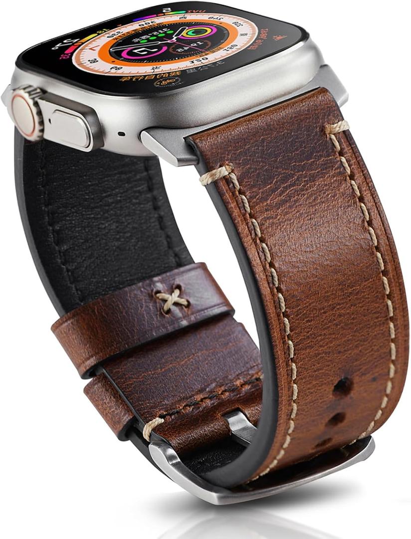 Gitalian Leather Band Compatible with Apple Watch Ultra3/2/1 Band 49mm 46mm 45mm 44mm 42mm for Men, Genuine Leather Replacement Strap for iWatch Series 10 9 8 7 6 5 SE2, Oil Brown