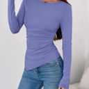 BTFBM Asymmetrical Tops for Women Long Sleeve Shirts Fall 2025 Ruched Slit Fitted Basic Tees Y2k Going Out Tunic Top (Purple, M)