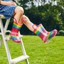 EUXTERPA Girls Glitter Light Up Waterproof Rain Boots Toddler Kids Rainbow Boots with Easy On Handles (3 Big Kid)